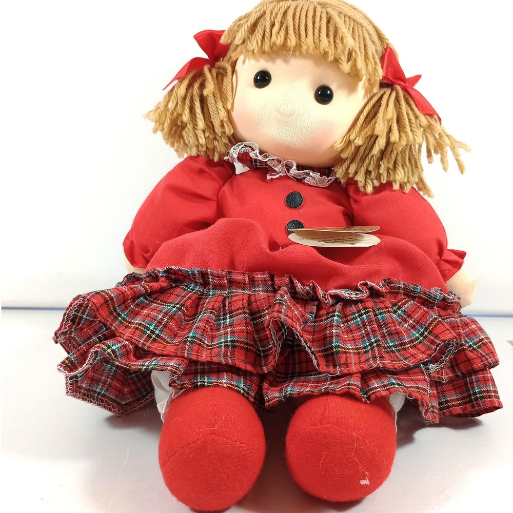 Vintage Banberry Designs 10in Musical Motion Doll Fabric Red Plaid Toy Works